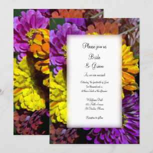 Colorful Zinnia Flowers Wedding Kaart