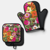 Colorful Zinnia Garden Floral Ovenwant & Pannenlap Set (Voorkant / Achterkant)