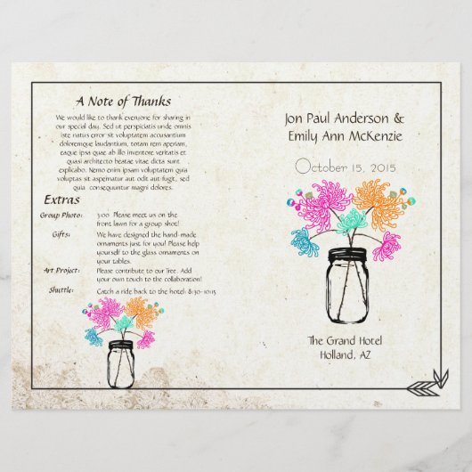 Colorful Zinnia Mason Jar Wedding Programme (Voorkant)