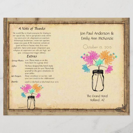 Colorful Zinnia Mason Jar Wedding Programme (Voorkant)