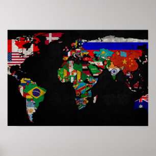 COLORFULE WERELDKAART MET VLAG POSTER