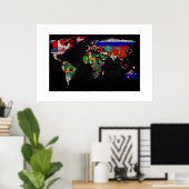 COLORFULE WERELDKAART MET VLAG POSTER (Thuiskantoor)