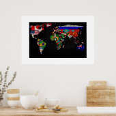COLORFULE WERELDKAART MET VLAG POSTER (Keuken)