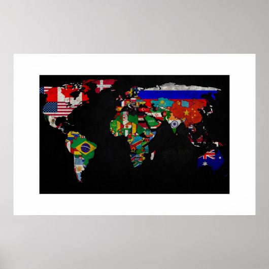COLORFULE WERELDKAART MET VLAG POSTER (Voorkant)
