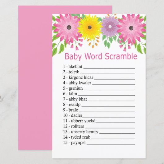 Colorfull flower Baby word scramble game (Voorkant / Achterkant)