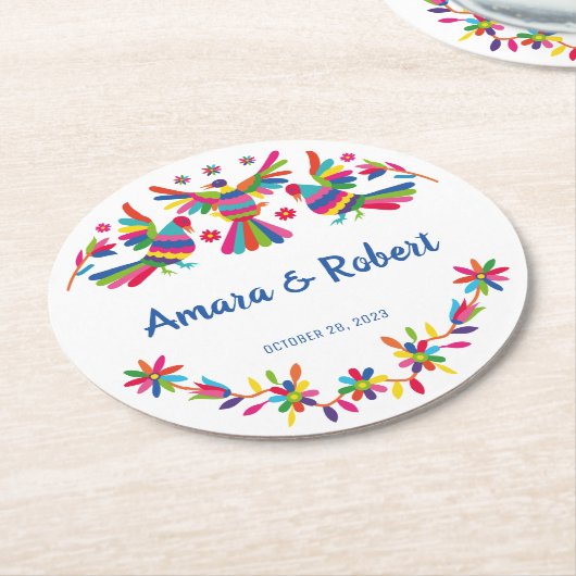 COLORFULL OTOMI MEXICAN RONDE KARTONNEN ONDERZETTER (Gebogen)