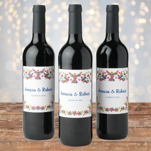 COLORFULL OTOMI MEXICAN WIJN ETIKET