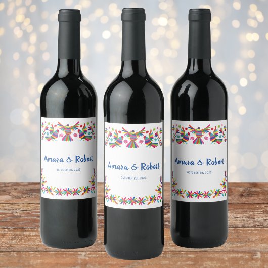 COLORFULL OTOMI MEXICAN WIJN ETIKET