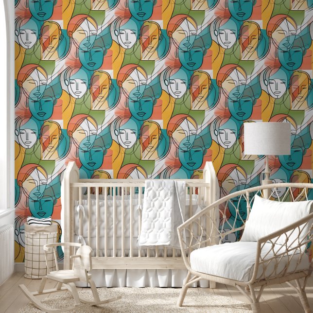 Colorfully ART of Faces - seamless pattern 1 Behang (Kinderen)