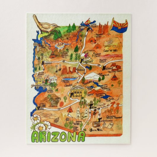 Colorfully Illustrated 16x20 Arizona Map  Legpuzzel (Verticaal)