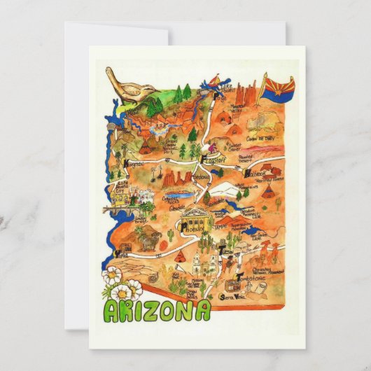 Colorfully Illustrated Arizona Map Flat Card (Voorkant)