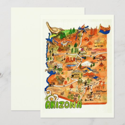 Colorfully Illustrated Arizona Map Flat Card (Voorkant / Achterkant)