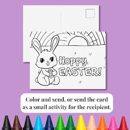Coloring Postcard Hoppy Easter Bunny with Egg Feestdagenkaart