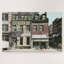 Colorized  1930's City Street Corner Scene