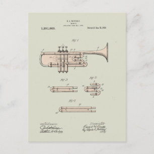 Colorized  Trumpet Patent Illustration Briefkaart