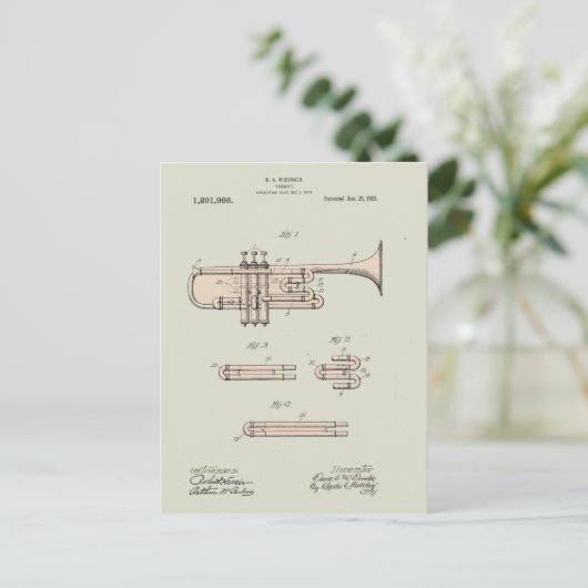 Colorized  Trumpet Patent Illustration Briefkaart (Staand voorkant)