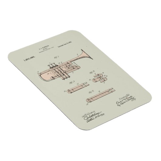Colorized  Trumpet Patent Illustration Magneet (Rechterzijde)