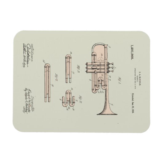 Colorized  Trumpet Patent Illustration Magneet (Horizontaal)