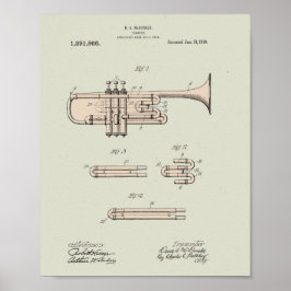 Colorized Trumpet Patent Illustration Poster