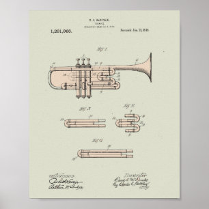 Colorized  Trumpet Patent Illustration Poster
