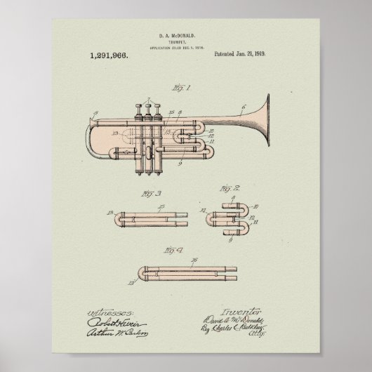 Colorized  Trumpet Patent Illustration Poster (Voorkant)