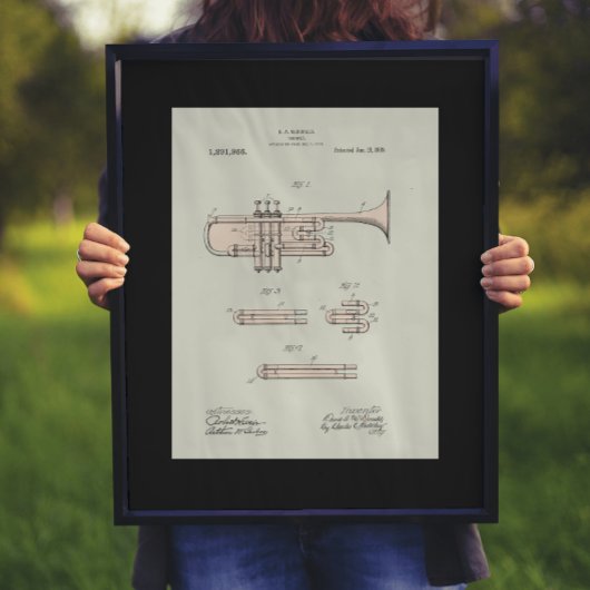 Colorized Trumpet Patent Illustration Poster