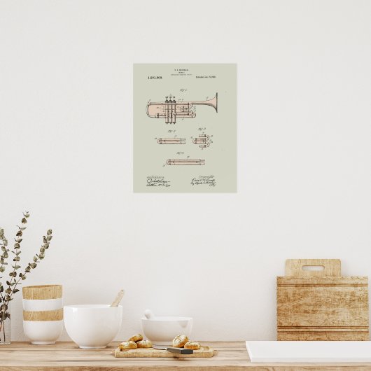 Colorized  Trumpet Patent Illustration Poster (Keuken)