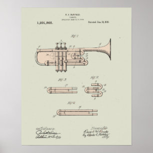 Colorized  Trumpet Patent Illustration Poster