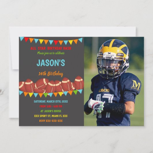 Colors Flags Football Birthday Uitnodigingen met f (Voorkant)