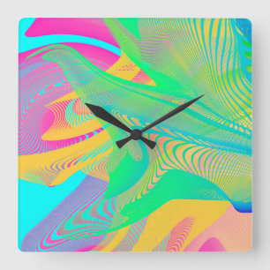 COLORS FLUO - Fractal Art - Vierkante Klok