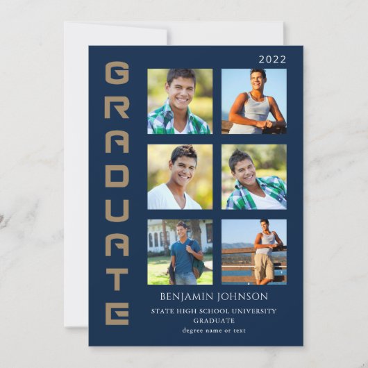 Colors Gold & Navy Afstuderen Multi-foto Kaart (Voorkant)
