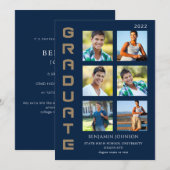 Colors Gold & Navy Afstuderen Multi-foto Kaart (Voorkant / Achterkant)