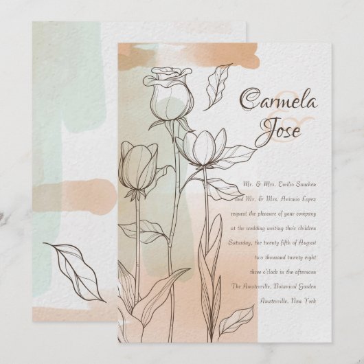 Colorwash Floral bruiloft uitnodiging (Voorkant / Achterkant)