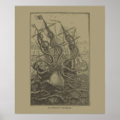 Colossal Octopus Kraken Attacking Ship Zee Monster Poster (Voorkant)