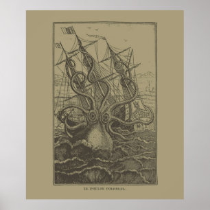 Colossal Octopus Kraken Attacking Ship Zee Monster Poster