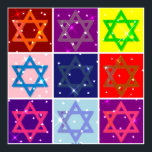 COLOSSAL POSTER (POP ART JEWISH STARS)<br><div class="desc">Huge Sized Chanukah Poster. Verkrijgbaar in verschillende grootten. Bestellen met een lijst op de aangepaste partitie. Vele lijsten en het matten om van te kiezen. Geweldig voor vakantieverval en geschenken. Geniet van je Feestdagen!</div>