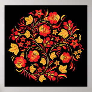 Colossal Print Russuan Folk Art Khokhloma