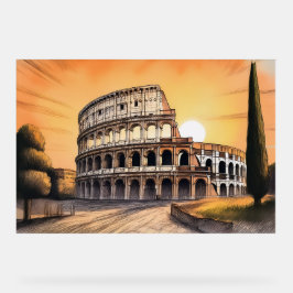 Colosseum ancient roman amphitheater during golden acryl bord