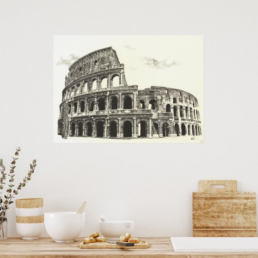 Colosseum - Cross Hatching Fine Art afdrukken Poster (Keuken)