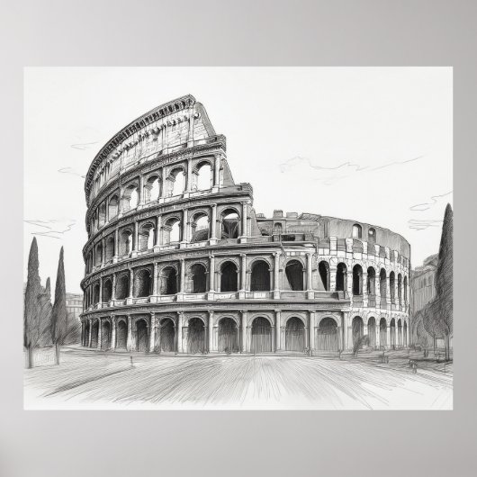 Colosseum historical landmark in rome, italy sketc poster (Voorkant)