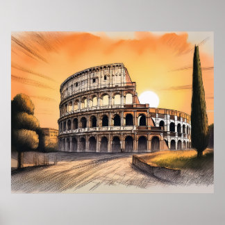 Colosseum in Rome Italië bij zonsondergang  Poster