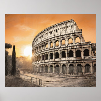 Colosseum in Rome met warm licht van de zonsonderg Poster