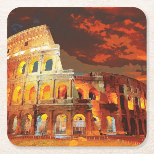Colosseum Italië Rome Reizen Kunst Vintage Kartonnen Onderzetters