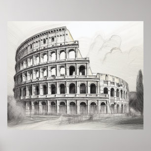 Colosseum oud Romeins amfitheater in potloodschets Poster