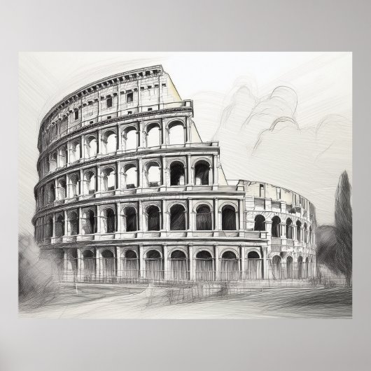 Colosseum oud Romeins amfitheater in potloodschets Poster (Voorkant)