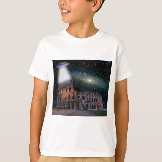 Colosseum Rome Italië voldoet aan ruimte en UFO T-shirt (Voorkant)