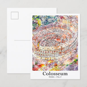 Colosseum Rome Italië Waterverf Schets Hand geteke Briefkaart