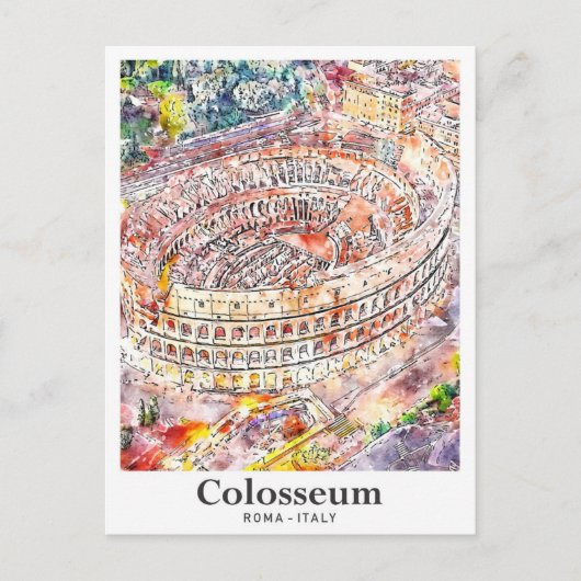 Colosseum Rome Italië Waterverf Schets Hand geteke Briefkaart (Voorkant)