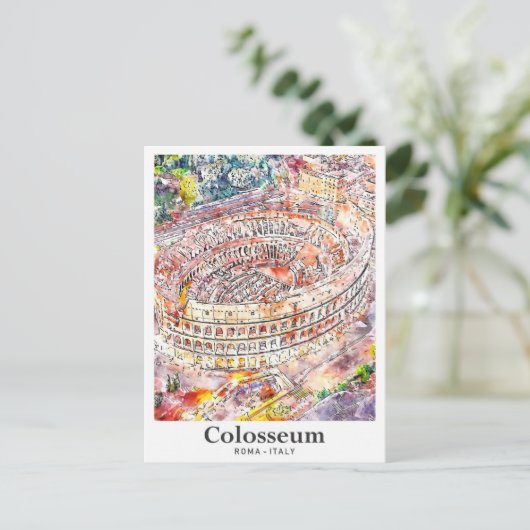 Colosseum Rome Italië Waterverf Schets Hand geteke Briefkaart (Staand voorkant)