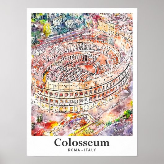 Colosseum Rome Italië Waterverf Schets Hand geteke Poster (Voorkant)